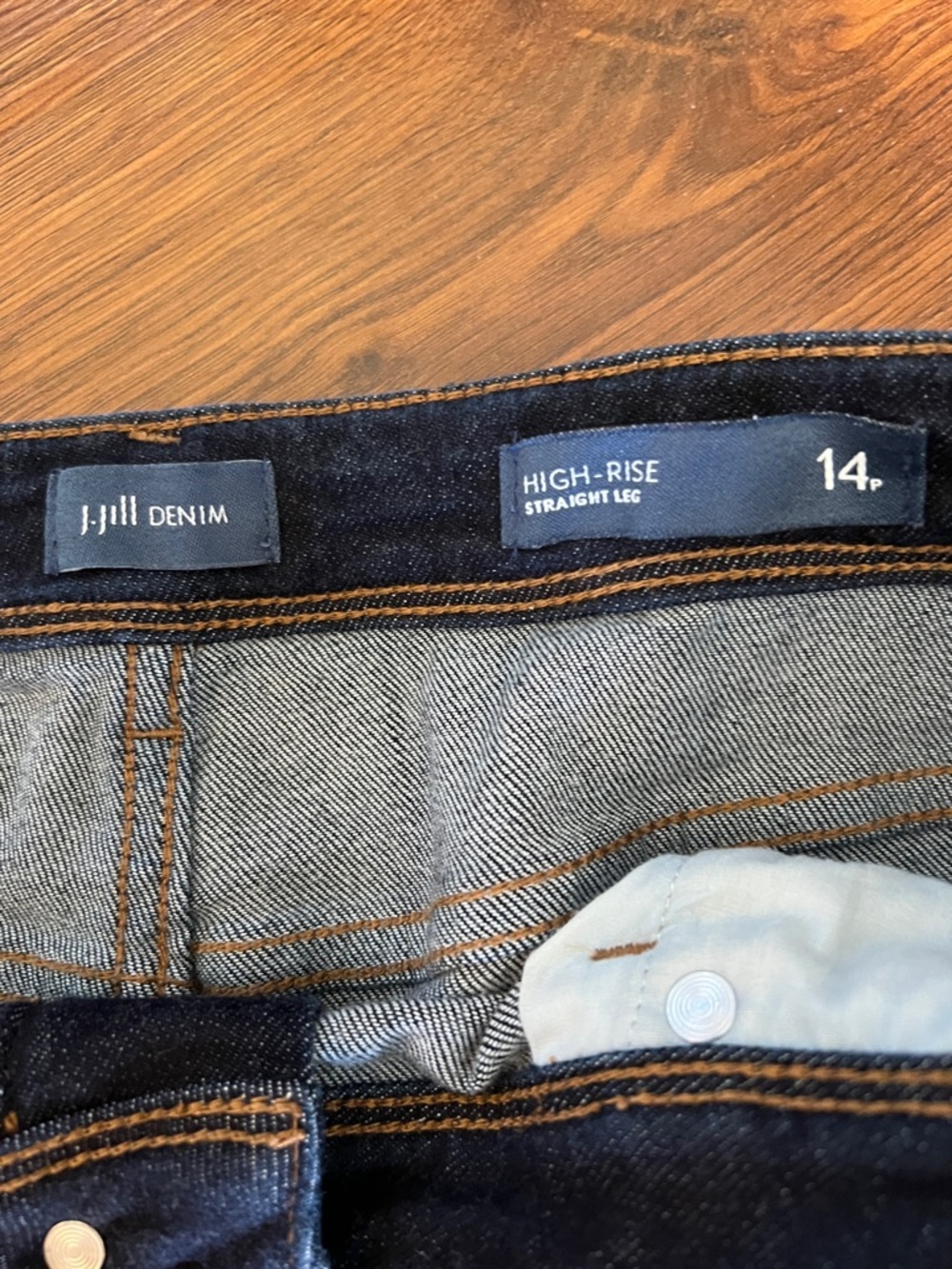 J Jill Denim High Rise Straight Leg Jeans Women 14P Petite Dark Wash Stretch - Picture 4 of 9